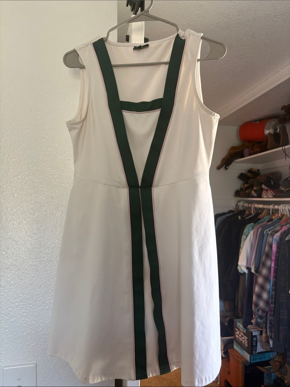 White Golf Dress with Dark Green and pink Trim by Fore All
